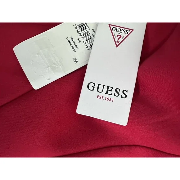 GUESS Women's Anya Straight neckline Strapless Party Bodycon Dress Red 14 - Picture 10 of 11